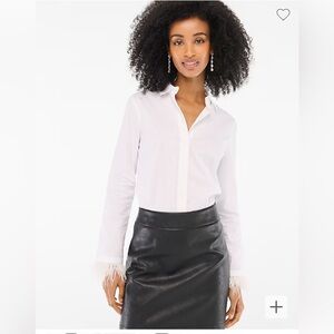 J.Crew Factory feather trimmed white button down shirt XL